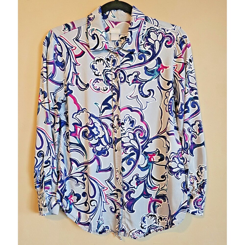 Chico's Women Size 0 Lightweight Long Sleeve Shirt, Modal, floral pattern-S